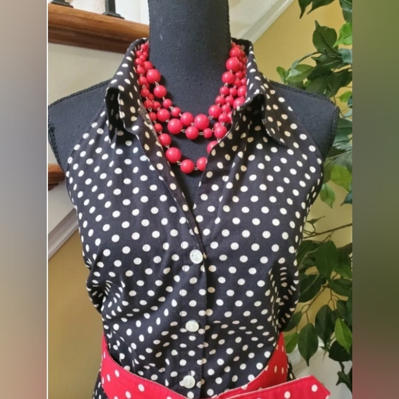 BLACK AND WHITE POLKADOT VINTAGE STYLE DRESS EXCELLENT CONDITION SZ 9/10 - Picture 4 of 4